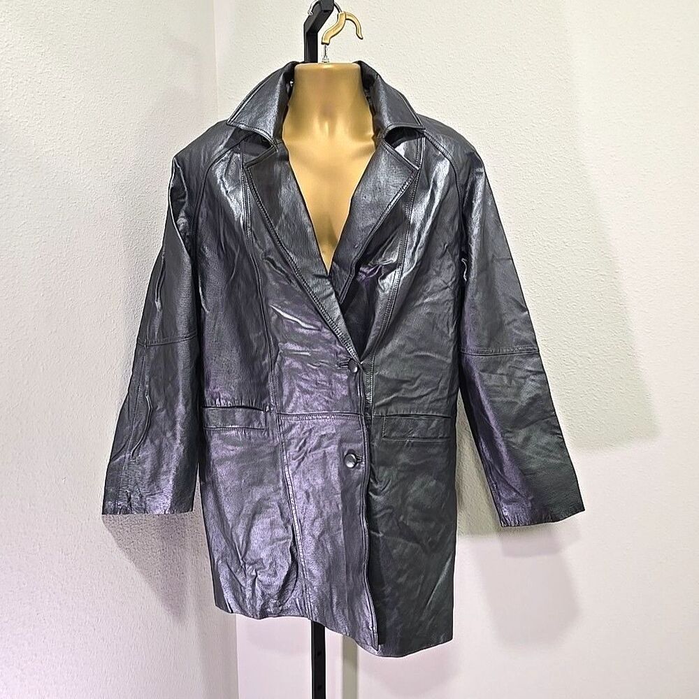 Metallic Dark Gray Leather Jacket Mens XL Pockets Rocker Beatnik Hipster Grunge